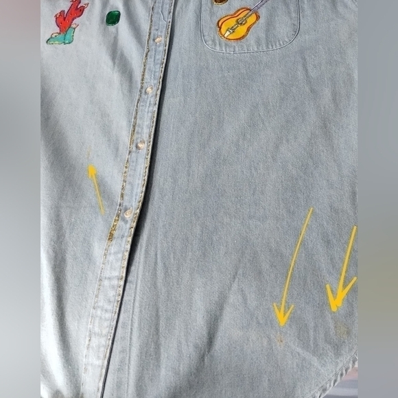 VINTAGE 80s Forenza Women's Large Tunic Shirt Chambray Denim Southwestern Relax - Picture 5 of 9